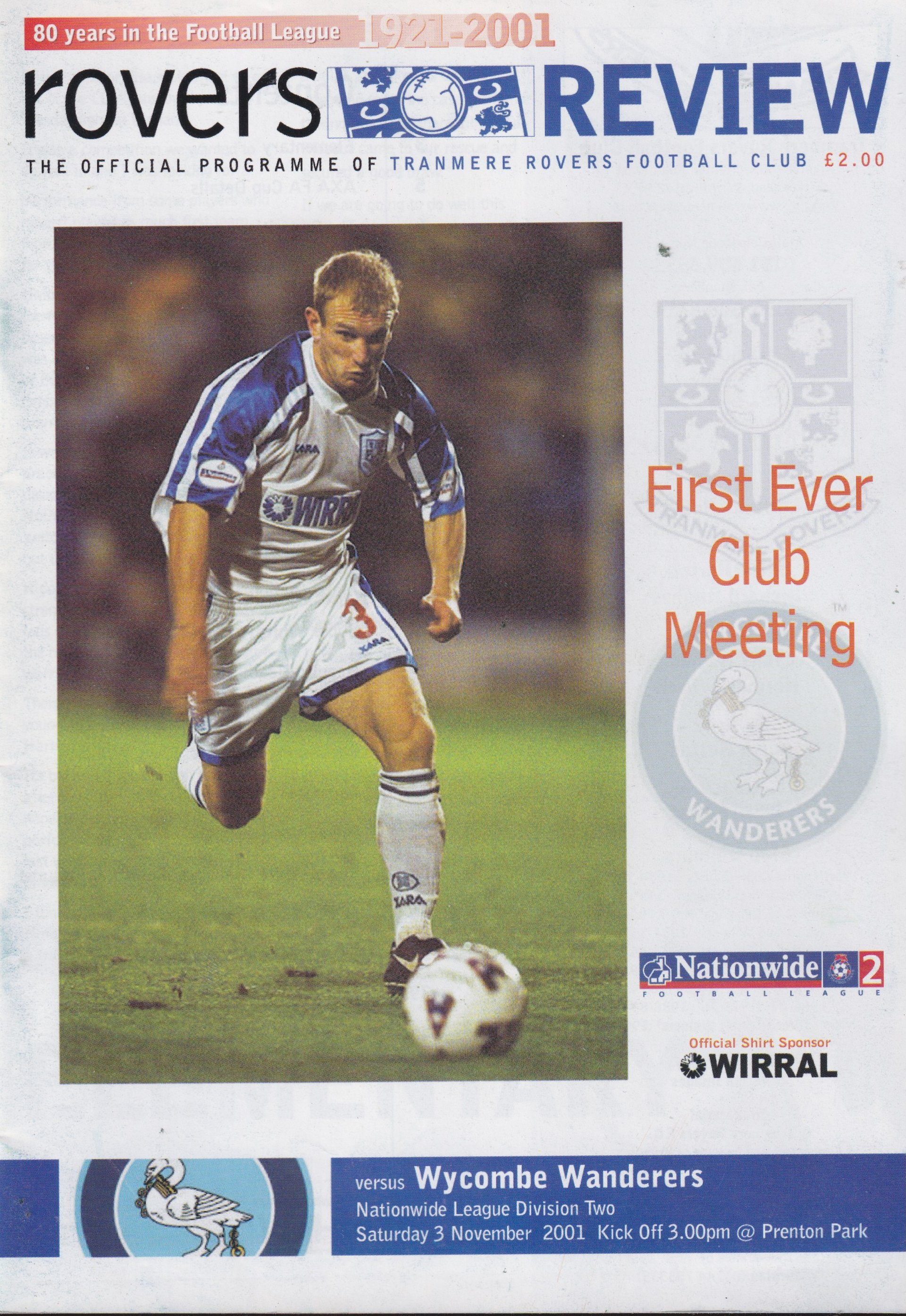 Tranmere Rovers v Wycombe Wanderers match programme